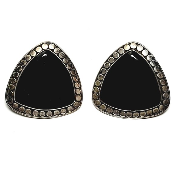 925k Sterling Silver Black Onyx Artisan Pounded Triangle Stud 18 Grams VTG EUC! - Picture 12 of 12